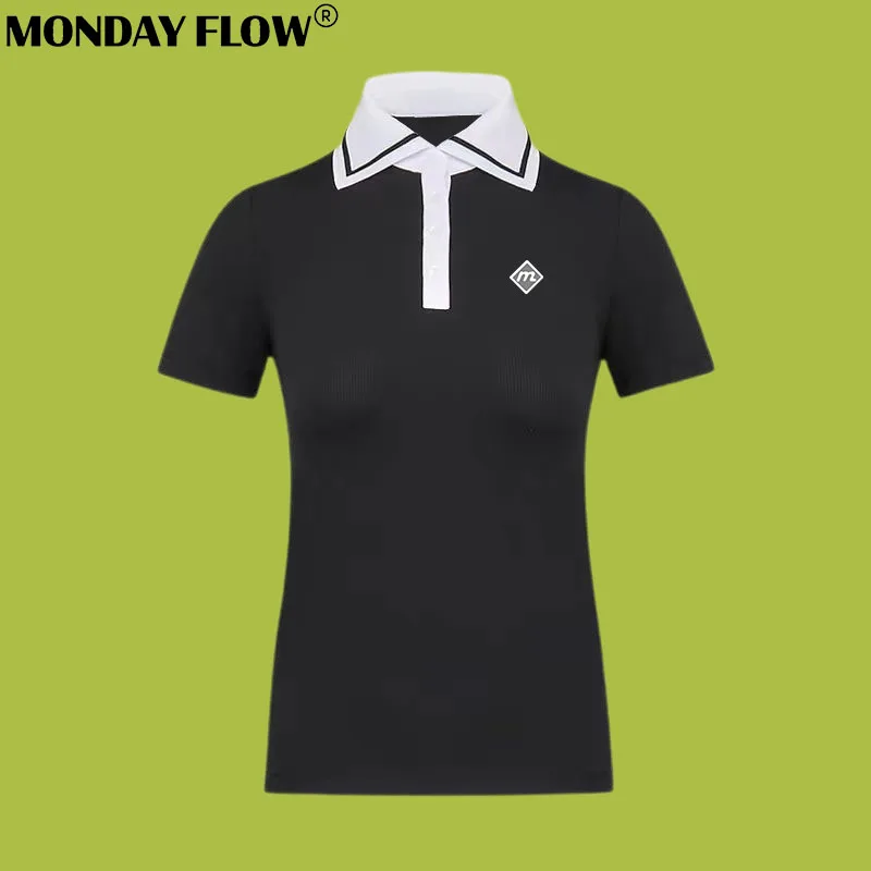 Monday Flow-Polo de golf à manches courtes pour femme, chemise de sport confortable, haut polyvalent, vêtements d'extérieur à séchage rapide