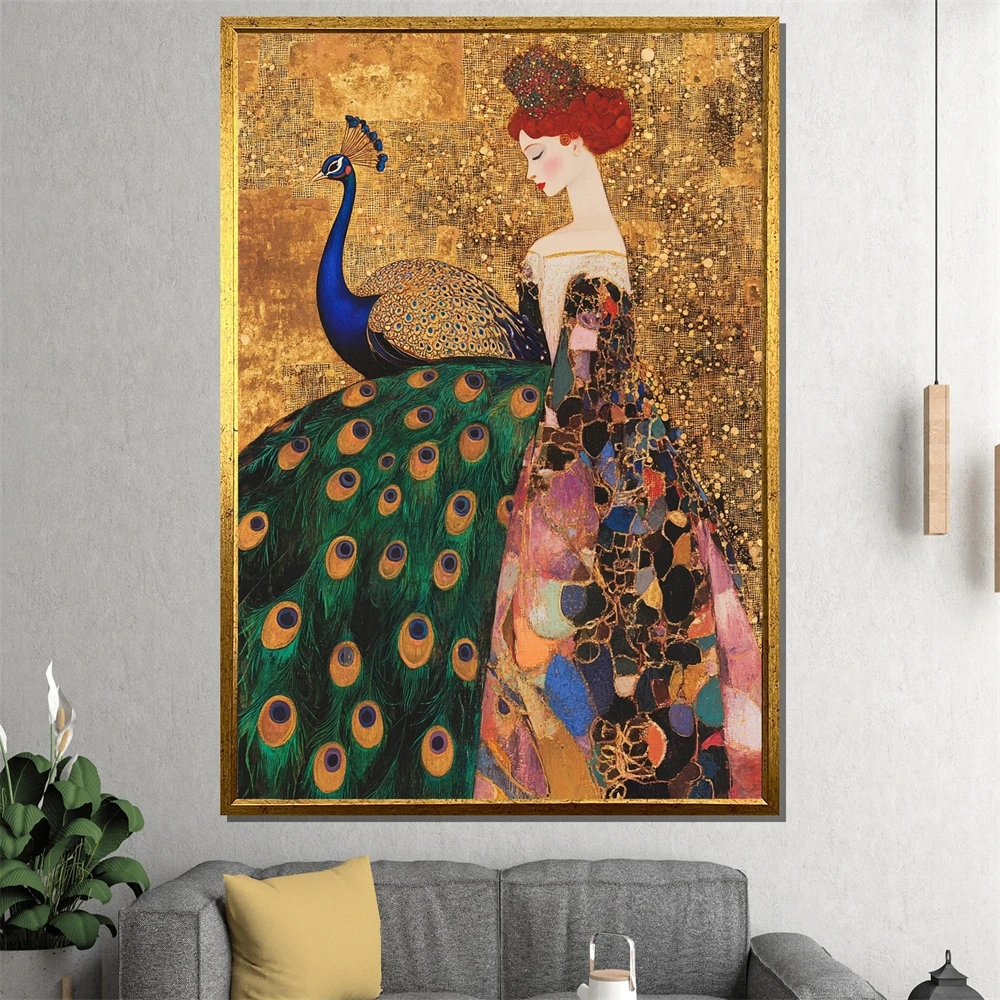  Klimt Style Woman Canvas Painting Golden Mosaic Portrait Wall Art Prints Elegant Feminine Gift for Living Room