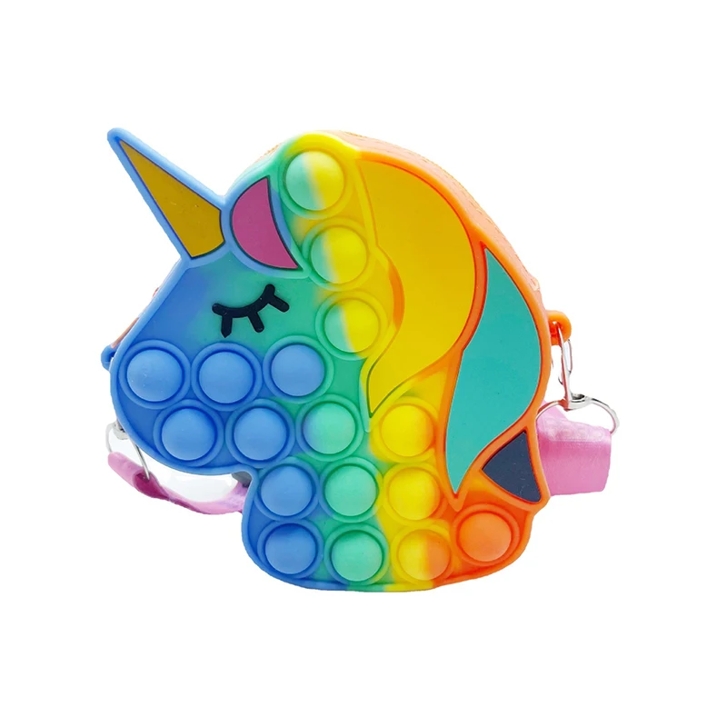 Bolsa de burbujas de empuje de silicona para niños, bolsa de unicornio para apretar, paquete de juguetes para aliviar el estrés, accesorios para el autismo, barato