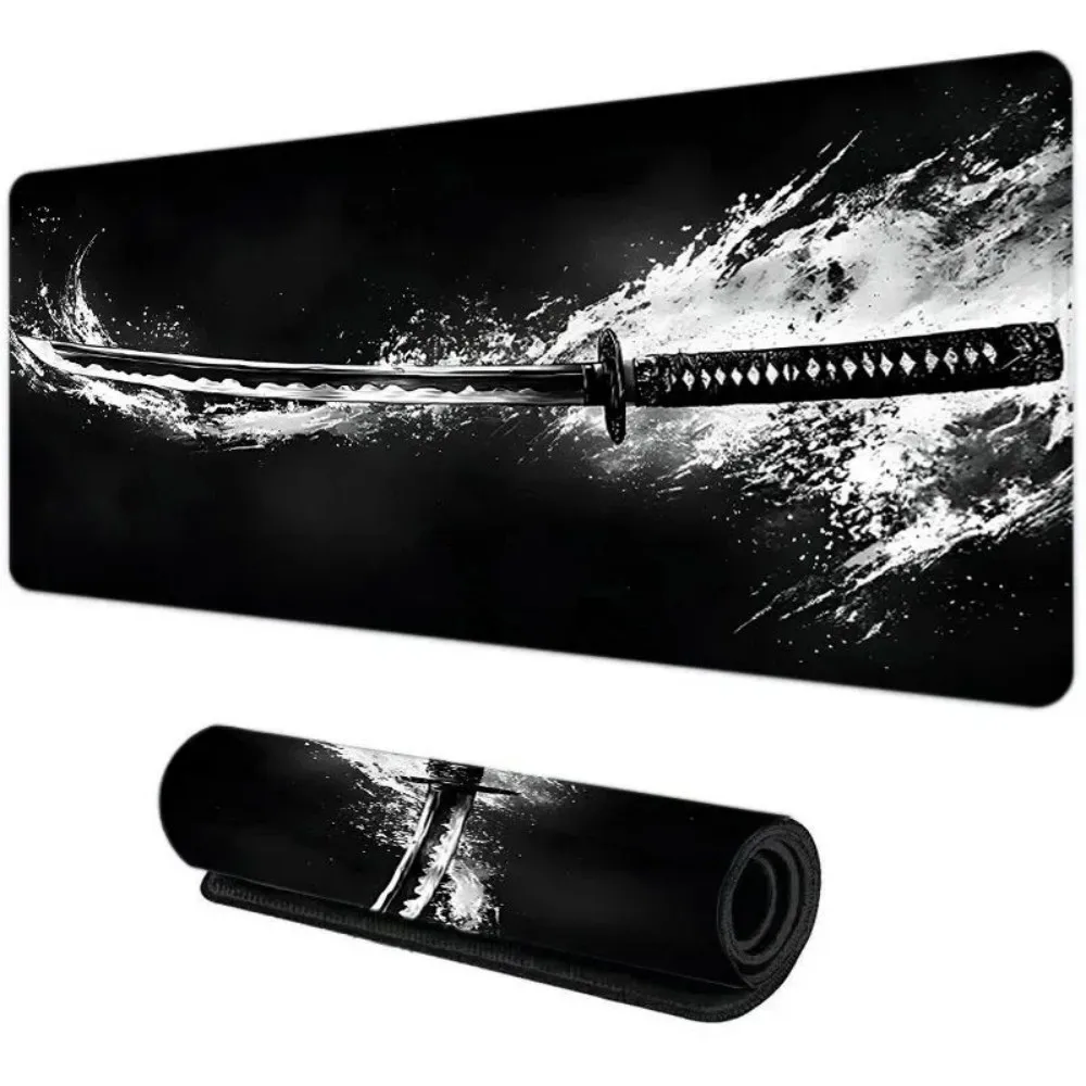 VIKAMA Japanisches Samurai-Schwert-Thema, Gaming-Mauspad, rutschfeste Gummikanten, wasserdicht, für Büro, Computer, Schreibtischunterlage, Zimmerteppich