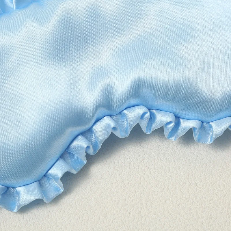 5pcs Custom Logo Ruffle Edge Satin Eye Masks New Soft Imitation Silk Shading Breathable Sleep Mask for Nap Travel Fatigue Relief view 5