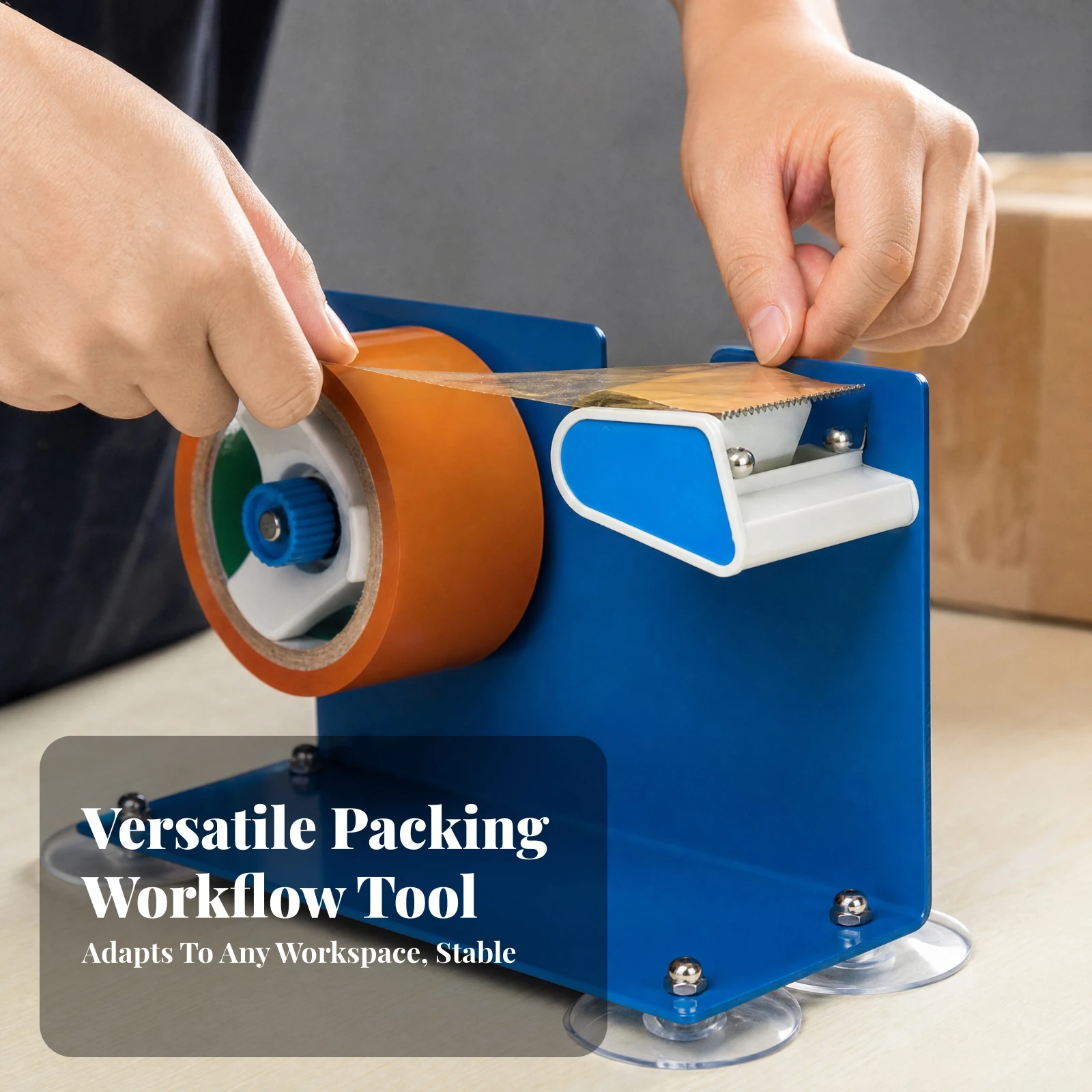 Desktop Tape Dispenser Sturdy Tape Dispenser with Suction Cups Heavy Duty Non-Slip for Packers, Warehouse, Office