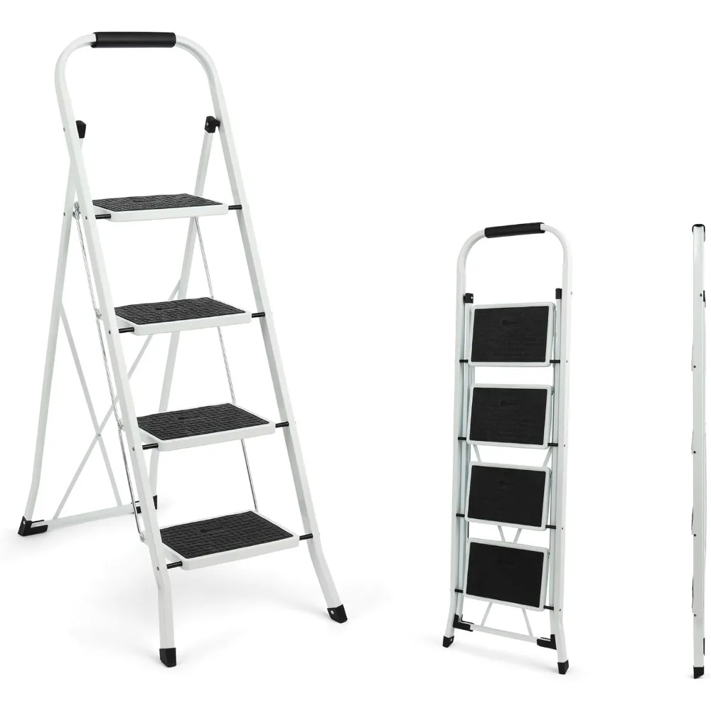 

Step Ladder, 4 Step Stool Ergonomic Folding Stool with Wide Anti-Slip Pedal Sturdy Stool