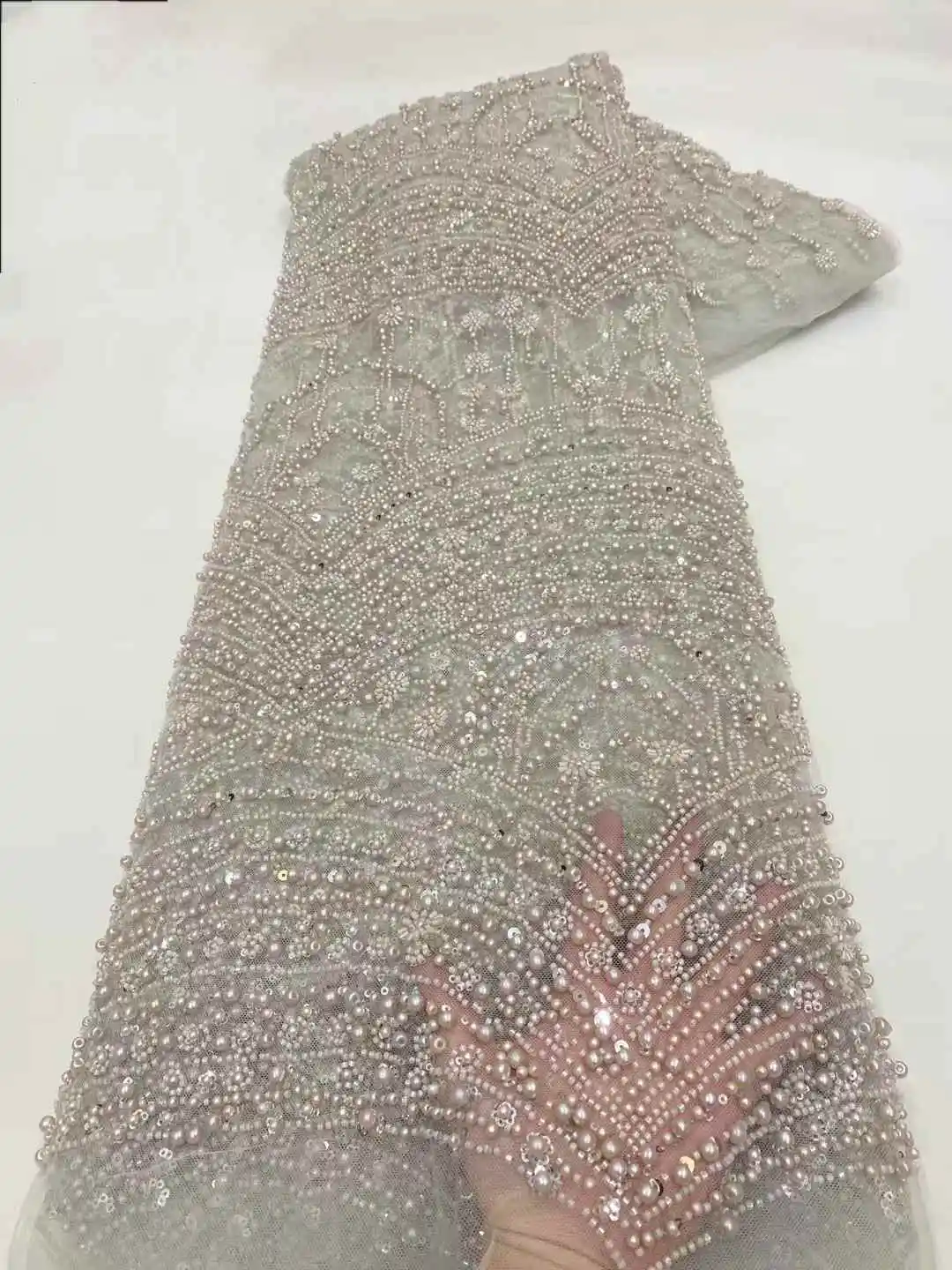 

2025 African French Nigerian High End Tulle Lace Fabric With Beads Sequins Mesh for Embroidery Wedding Party Bride Sewing Dress