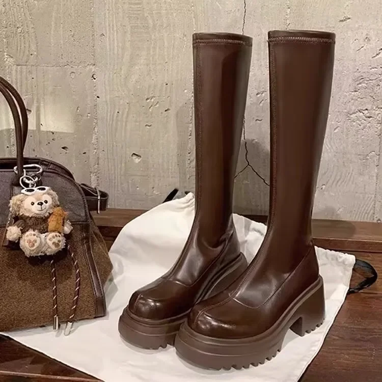 

Platform High Heel Women Ankle Boots Fashion Thick Bottom Elastic Slim Female Short Booties