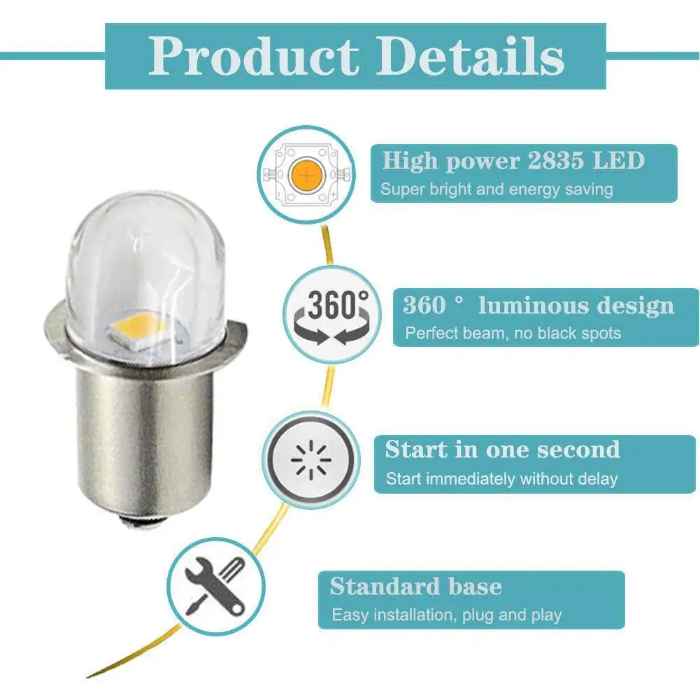 P13.5S Mag Light LED Bulb 3-16 C&D Cells Maglite Torch Flashlight LED Converter 3V 4.5V 6V 9V 12V 18V 24V White view 5