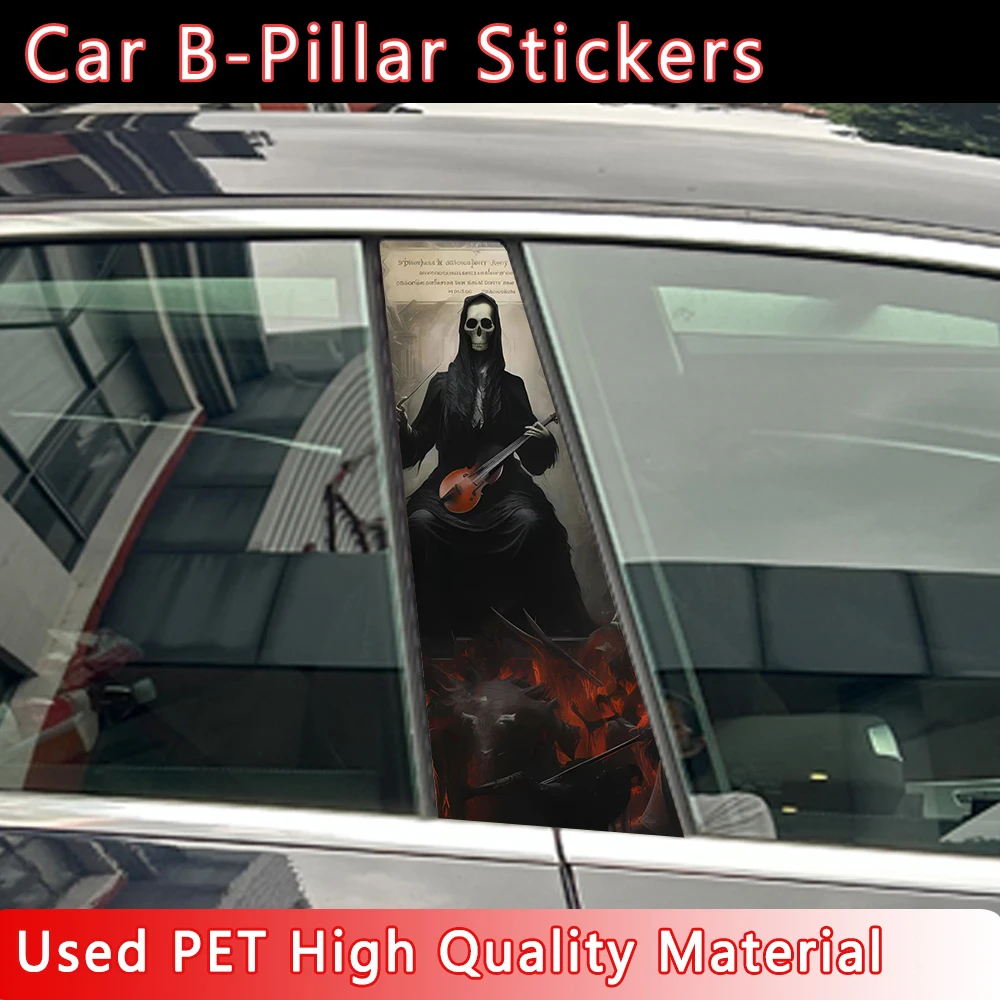 

Death band Skull Art Punk B-pillar Sunscreen DIY Auto Center Column Cover Scratches Car Stickers Cartoon Decoration Accessories