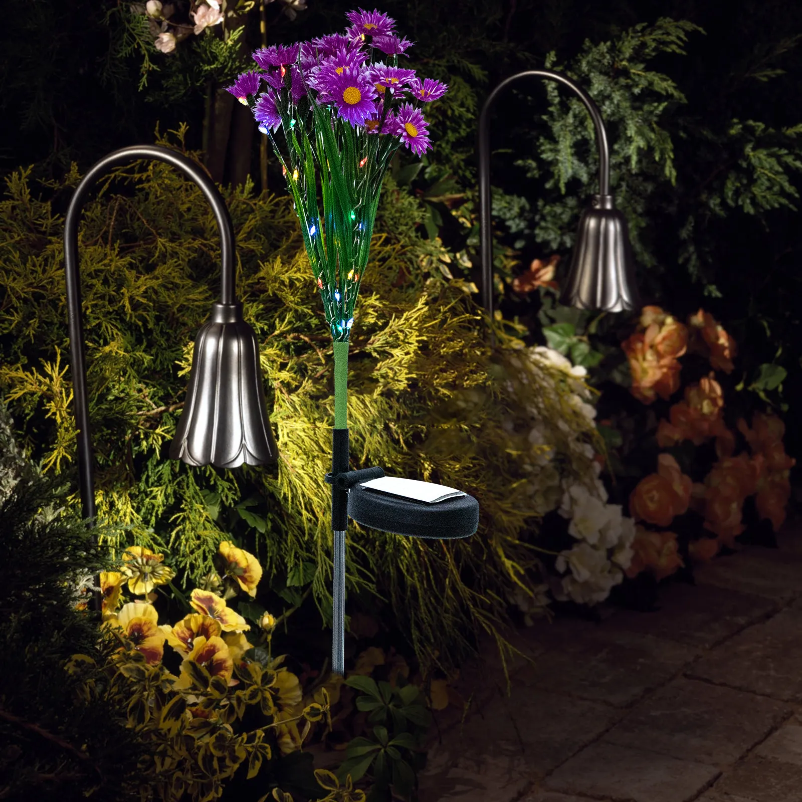 LED Solar Outdoor Lawn Lamp Chrysanthemum Design Garden Ground Light Decorative Lamp Yard Patio Lighting Solar Powered