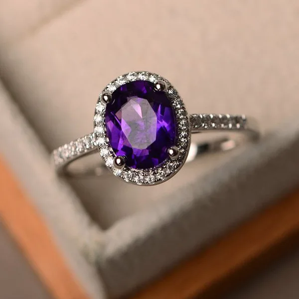 925 Silver Fashion Luxury Inlaid Oval Colored Zircon Lace Hollowed Out Princess Ring Bride Wedding Party Birthday Gift