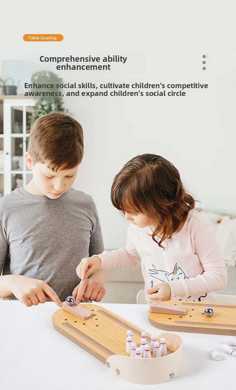 لعبة البولينج الخشبية التعليمية الصغيرة للأطفال - لعبة ممتعة بين الوالدين والطفل لتخفيف التوتر والتفاعل الإبداعي #2