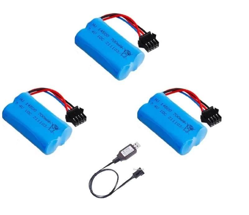 14500 7.4V 700mAh Li-ion Battery SM4P/USB For R/C stunt Cars Spare parts R/C Cars  High-Rate water bullet gun toys accessories