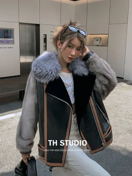 HDHOHR 2025 Neue Natürliche Nerz Pelz Mäntel Für Frauen Mit Echt Fox pelz Warme Winter Kurze Fashion Echtes Leder Jacken weibliche