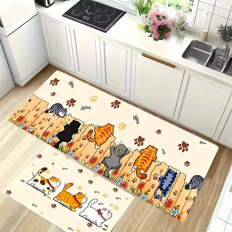 1 Stück süße Katzenpfotenabdruck-Küchenmatte, rutschfeste Polyestermatte für Wohnzimmer, Badezimmer, Geschenk für Katzenliebhaber, Katzenzubehör