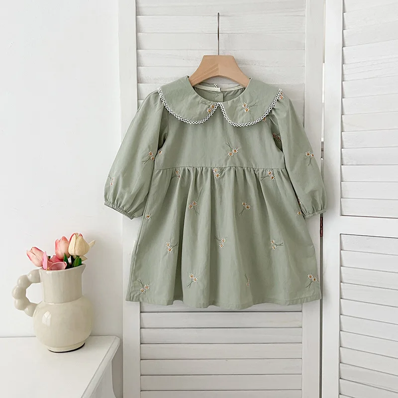 

Autumn New Baby Girl Doll Collar Embroidered Long Sleeve Infant Romper Crawling Outfit Sister Matching Outfit
