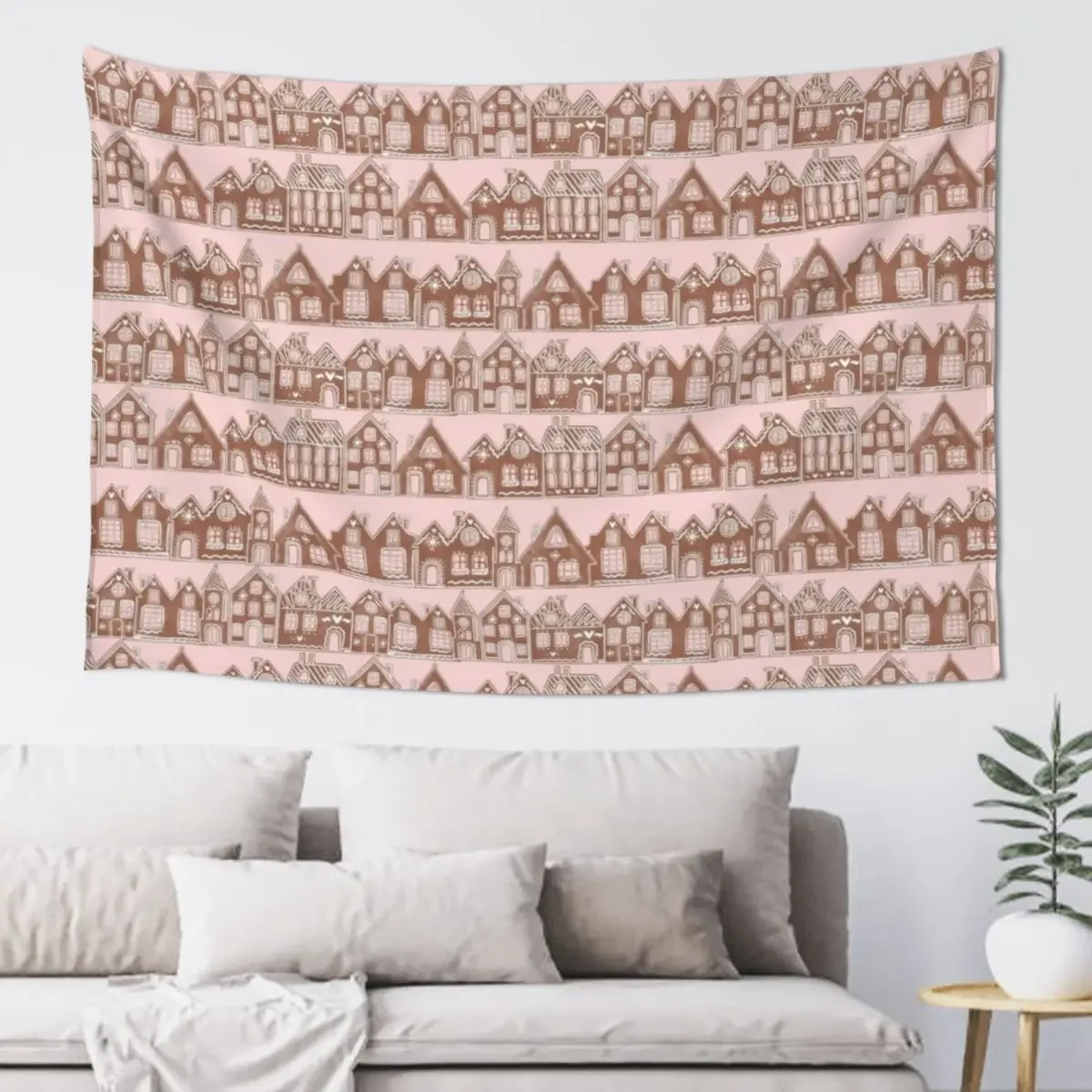 

Gingerbread Houses Pattern Tapestry Aesthetics For Room Wall Hanging Wall Cute Room Decor Tapestry