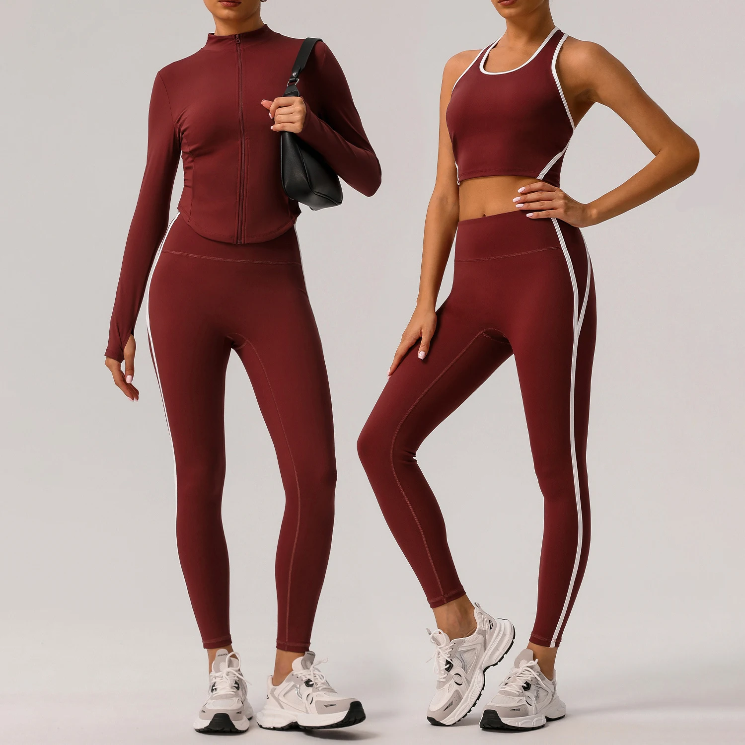 

2-piece Color Collision Slim Thin Yoga Clothing Women High Waist Yoga Pants Quick Drying Fitness Long-sleeved Leisure Sports Set