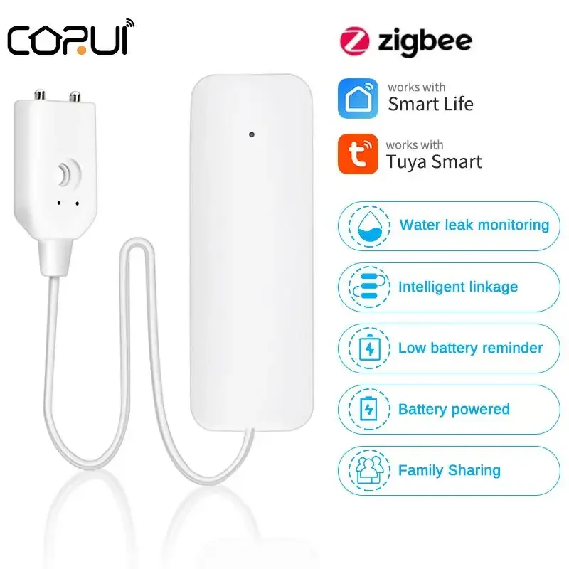 

CORUI Tuya Zigbee Water Leakage Alarm Water Leak Sensor Detector Flood Alert Overflow Security Alarm System Works With Gateway