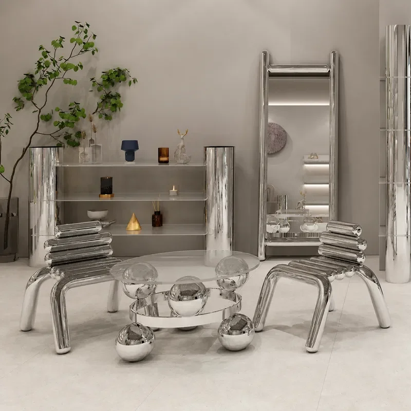Stainless Steel Coffee Table Display Stool for Clothing Store Mirror Finish Light Luxury Prop for Women's Fashion Retail Shop