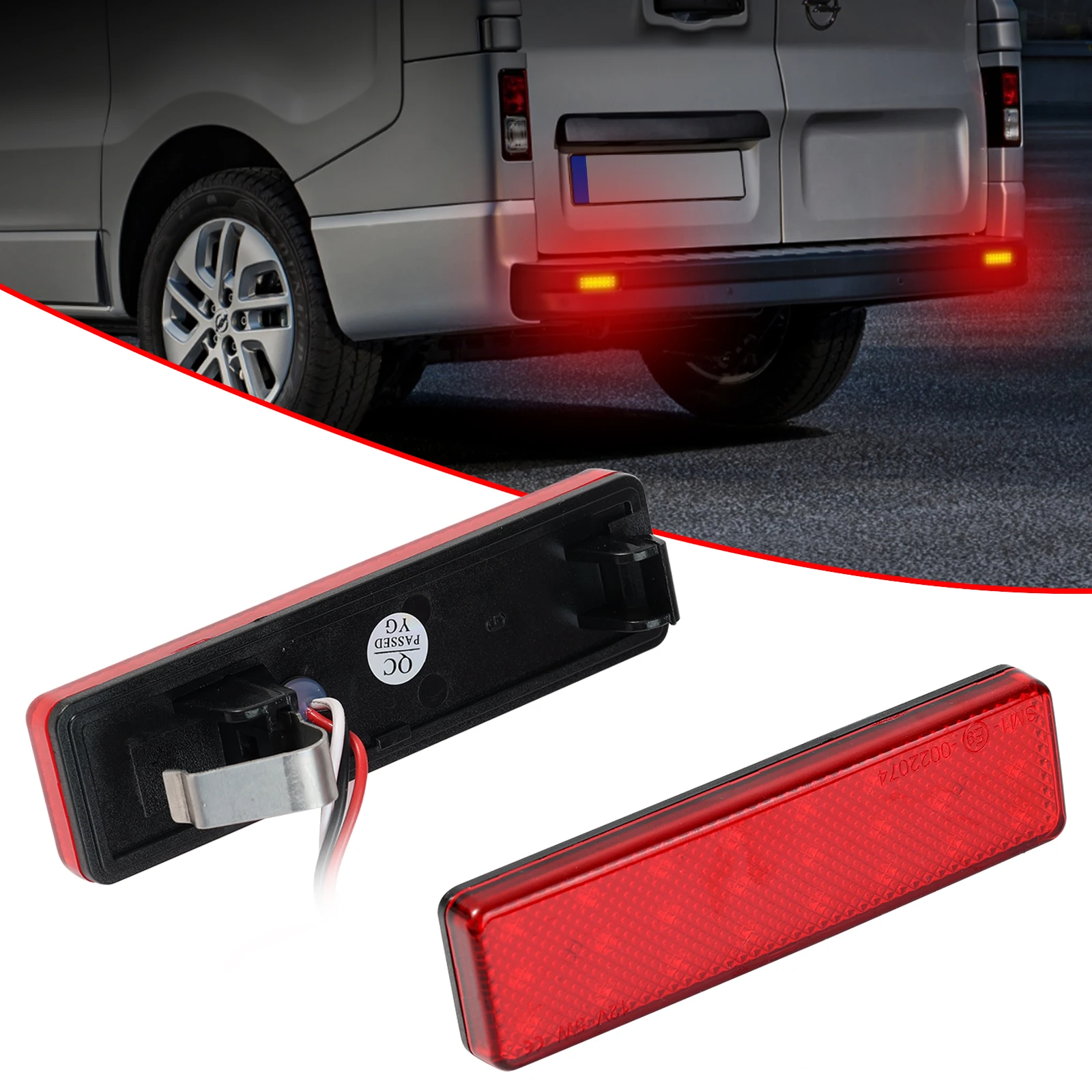 2x LED Rear Bumper Reflector Brake Stop Reverse Light For Vauxhall Opel Vivaro Movano Renault Trafic Nissan Primastar 2001-up