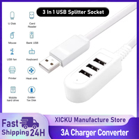 3 In 1 USB Splitter Socket Multi-function 3A Charger Converter USB Port Hub Digital Data Cables Accessories Extension Cable Line
