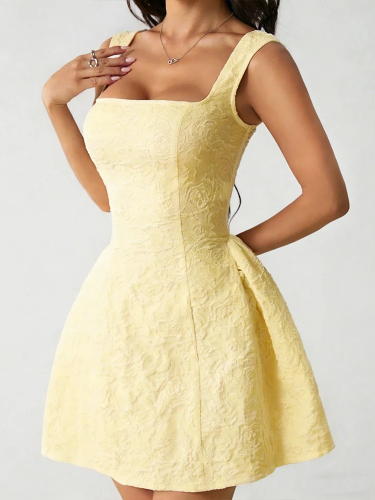 Summer New Women's Dresses Solid Sexy Sleeveless Square Neck Streetwear Fashion Floral Lace A-Line Mini Dress Female Clothing - view 5