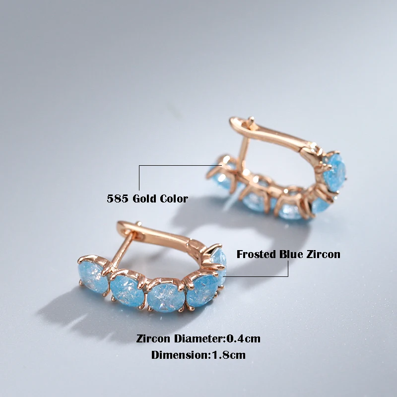 Kinel New Round Blue Natural Zircon Drop Earrings for Women Luxury 585 Rose Gold Color Earrings Wedding Jewelry 2022 New