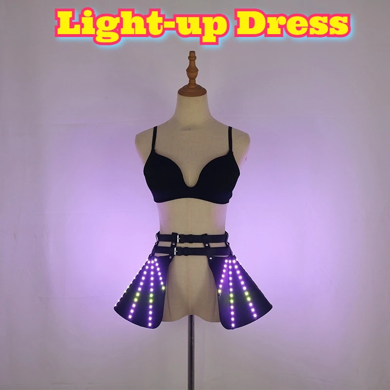 Falda brillante con luz LED, ropa de fiesta Rave, minivestido para actuación en escenario, Club, KTV, entretenimiento nocturno, ropa fluorescente, disfraz