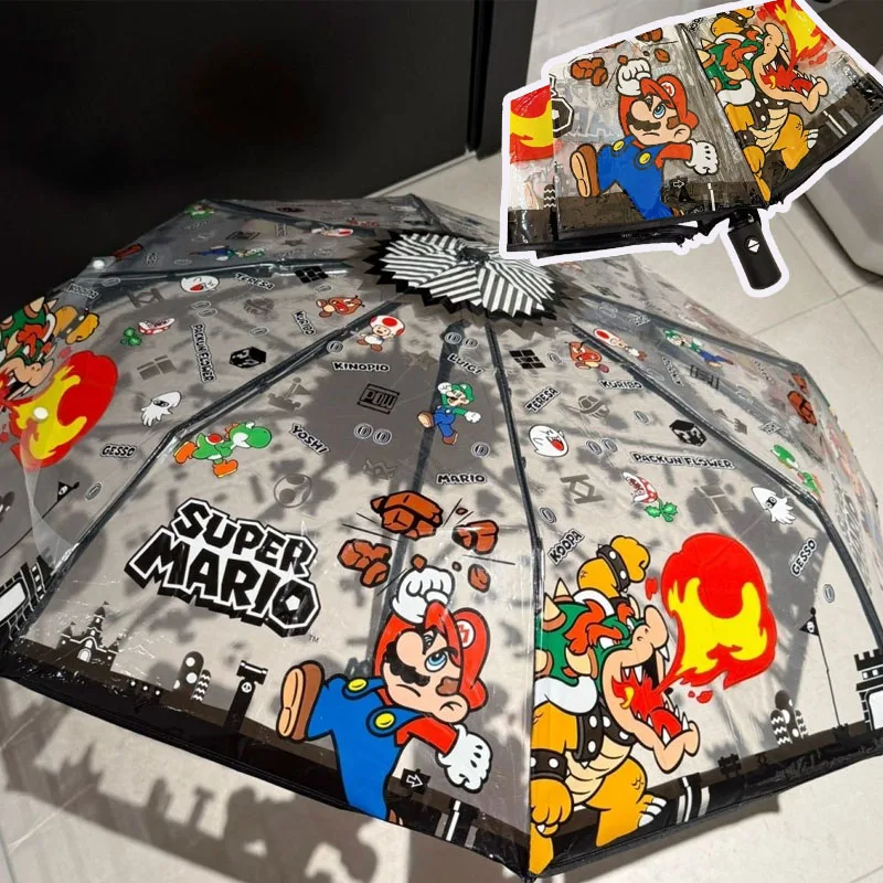 Автоматический зонт Super Mario Bros, прозрачный однотонный ручной зонт, мультяшный уличный зонт от дождя, модный портативный подарок