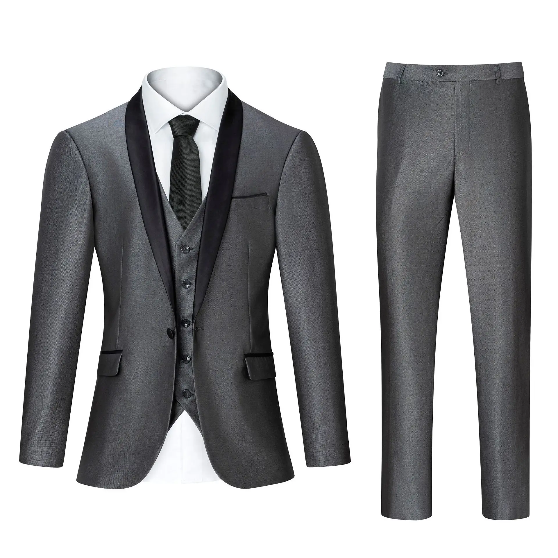 

Black Men Autumn Wedding Party Three Pieces Set Large Size Male Blazer Coat Pants and Vest Fashion Slim Fit Suit