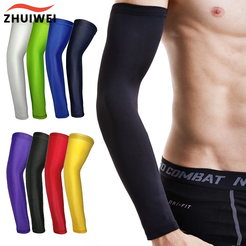 1Pcs Breathable Quick Dry UV Protection Running Arm Sleeves Basketball Elbow Pad Fitness Armguards Sports Cycling Arm Warmers