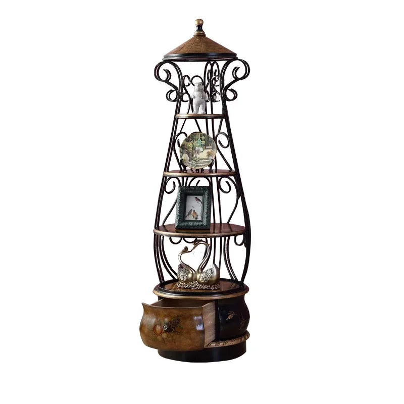

Living room floor storage solid wood frame multi-layer baffle American corner wooden frame birdcage rack