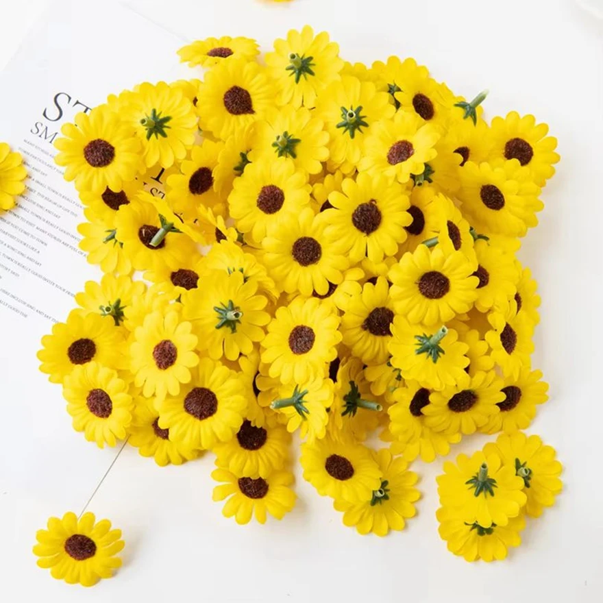 50/100Pcs 4Cm Künstliche Sonnenblumen Sammelalbum Festival Hause Hochzeit Geburtstag Decortion Garten Diy Candy Boxen Braut Zubehör