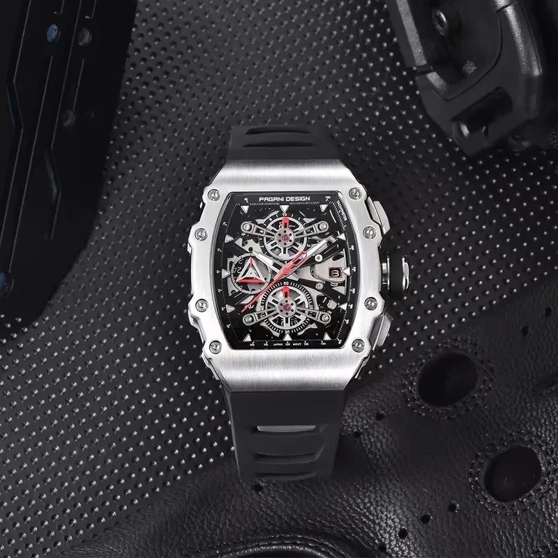 PAGANI DESIGN 2026 Barrel Shaped Hollow Classic Men Quartz Watches Multiple Time Zone Sapphire Glass Waterproof Chronograph Gift