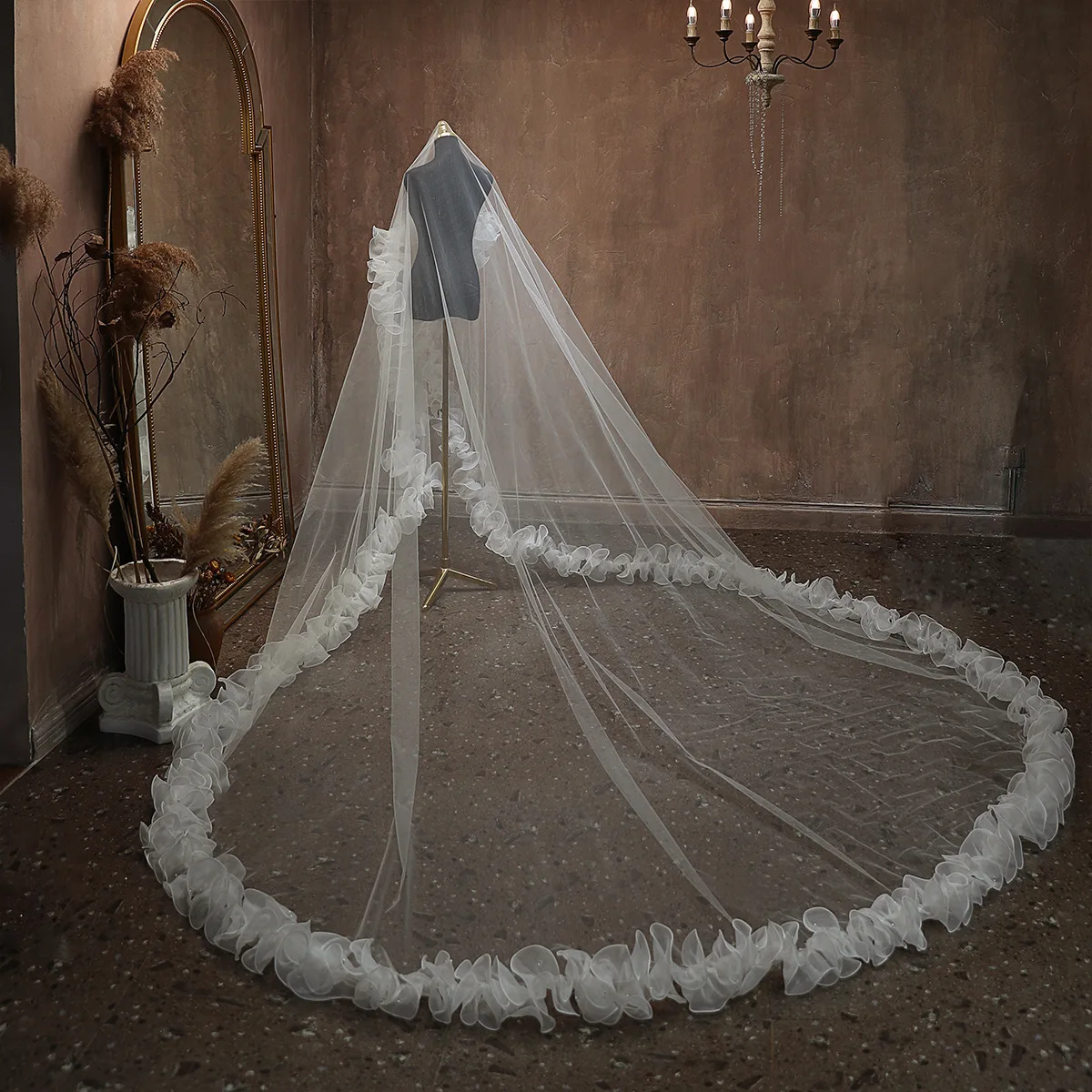 

Extra-long Tail Wedding Veil Bridal Sen Super Fairy Lace Tiarn Korean Wedding Dress 1 Layer White Elegant Bridal Veil Accessory