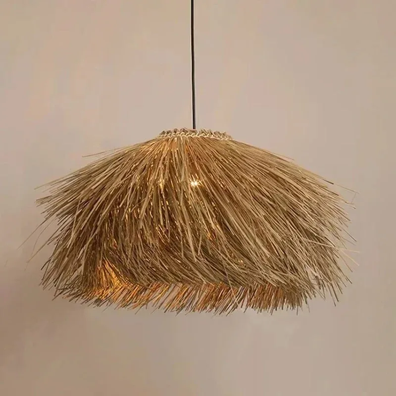 Retro Hand Woven Rattan Led Chandeliers Living Dining Room Bar Hanging Lamp Home Decor Pendent Light Indoor Lighting Fixtures