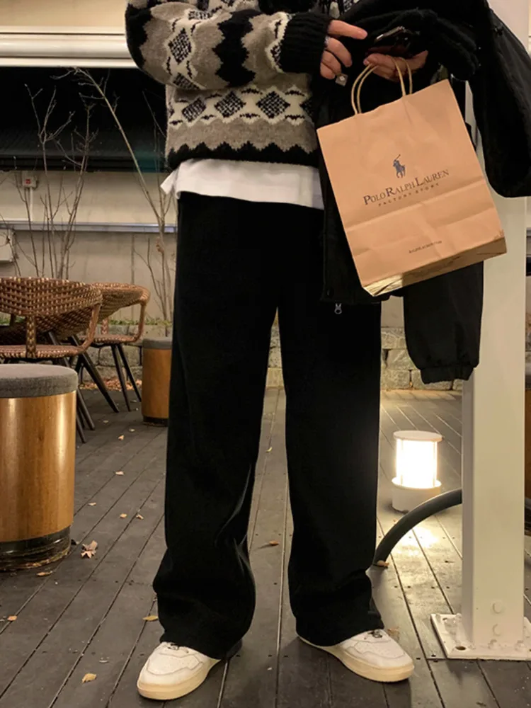 SYUHGFA-Pantalon Décontracté pour Homme, Texture Fouet, Solide, Taille artificiel astique, Design de Style Coréen, Jambes Droites et Larges