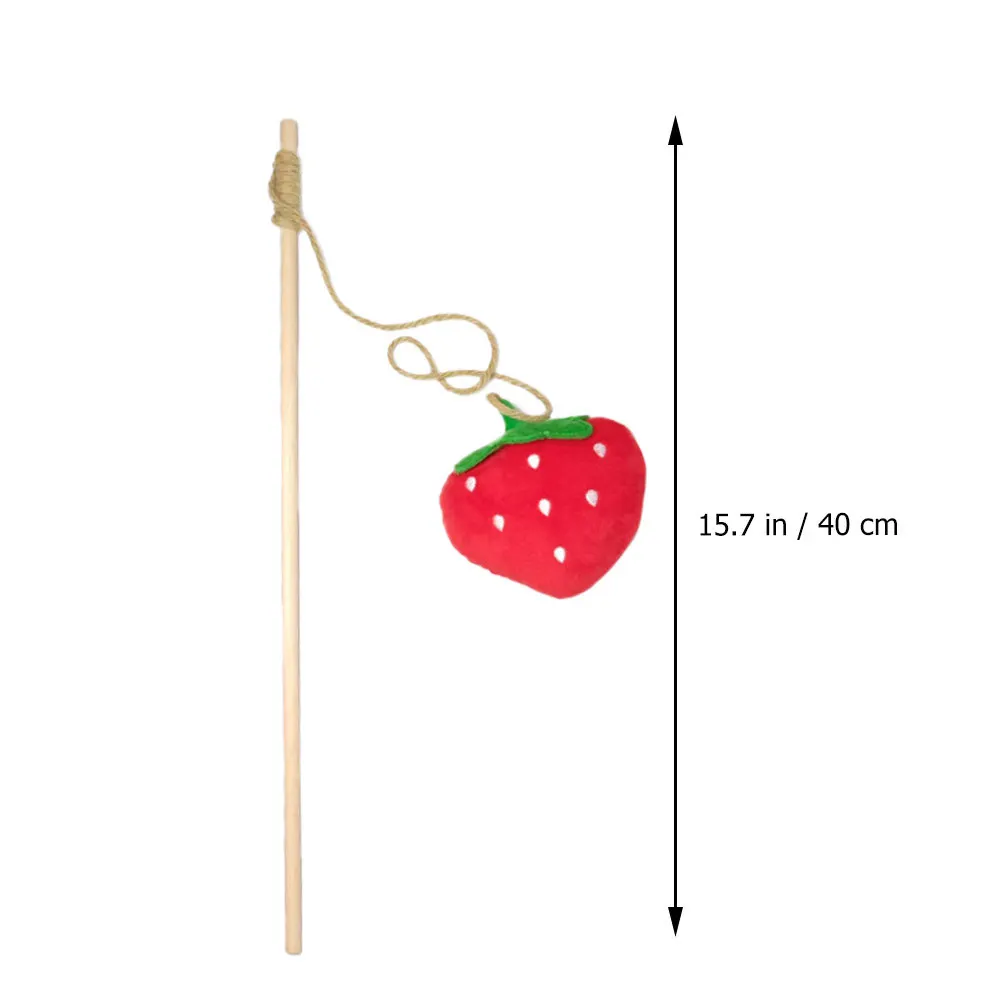 ของเล่นแมวแบบแท่งรูปสตรอว์เบอร์รี ของเล่นแมวแบบพกพา น้ำหนักเบา ไม้ล่อแมวแบบยาว ไม้ล่อแมวสำหรับลูกแมว ช่วยให้แมวออกกำลังกาย