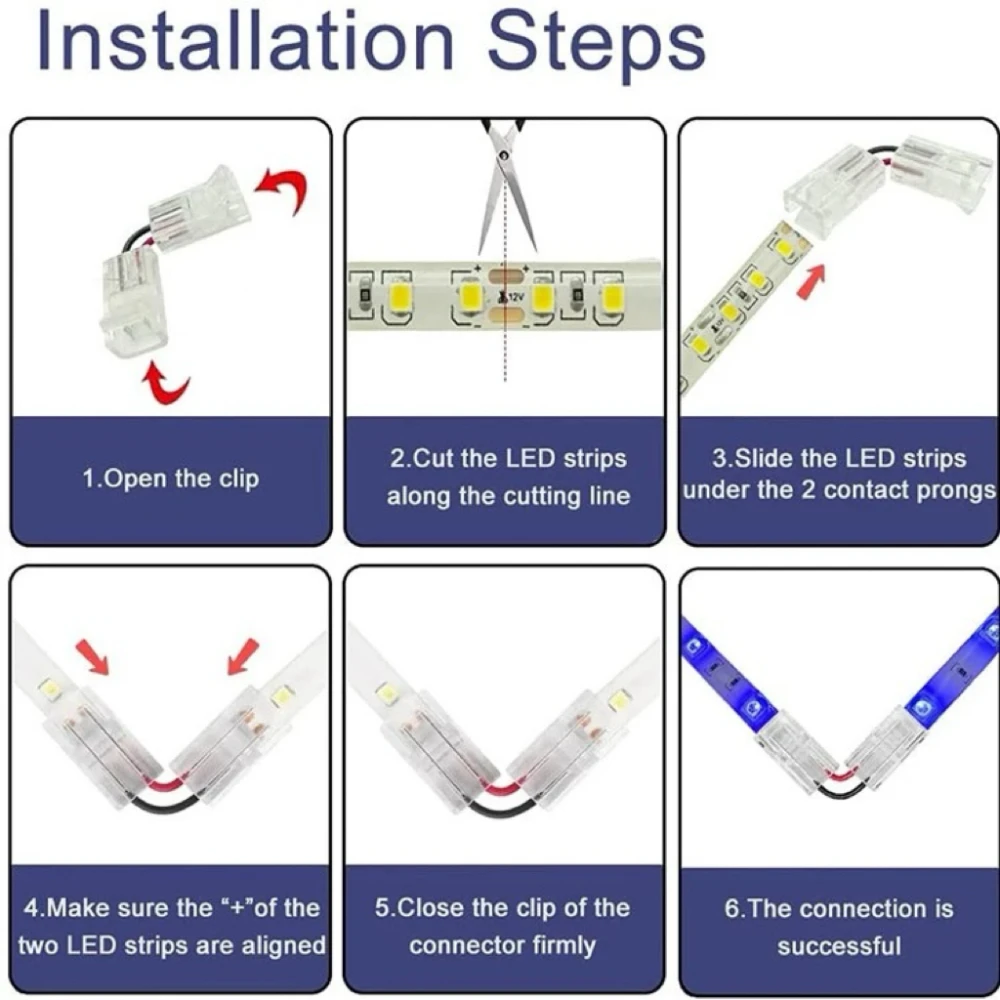 Listwa oświetleniowa LED złącze bez lutowania 2/3/4/5/6Pin pasek do paska 8/10/12mm w kształcie litery L COB 5050 2835 WS2812