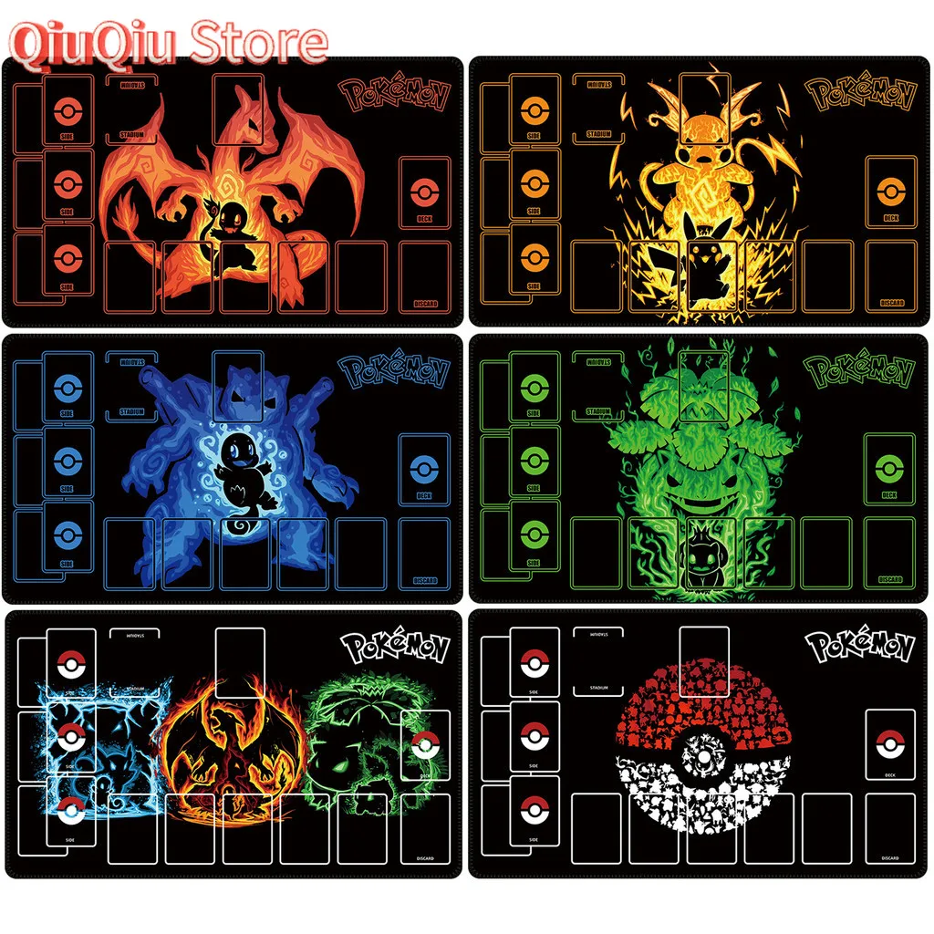Kanto Starters Fire Water Grass TCG Playmat Gaming Mouse Pad Waterproof Non-slip Desk Mat