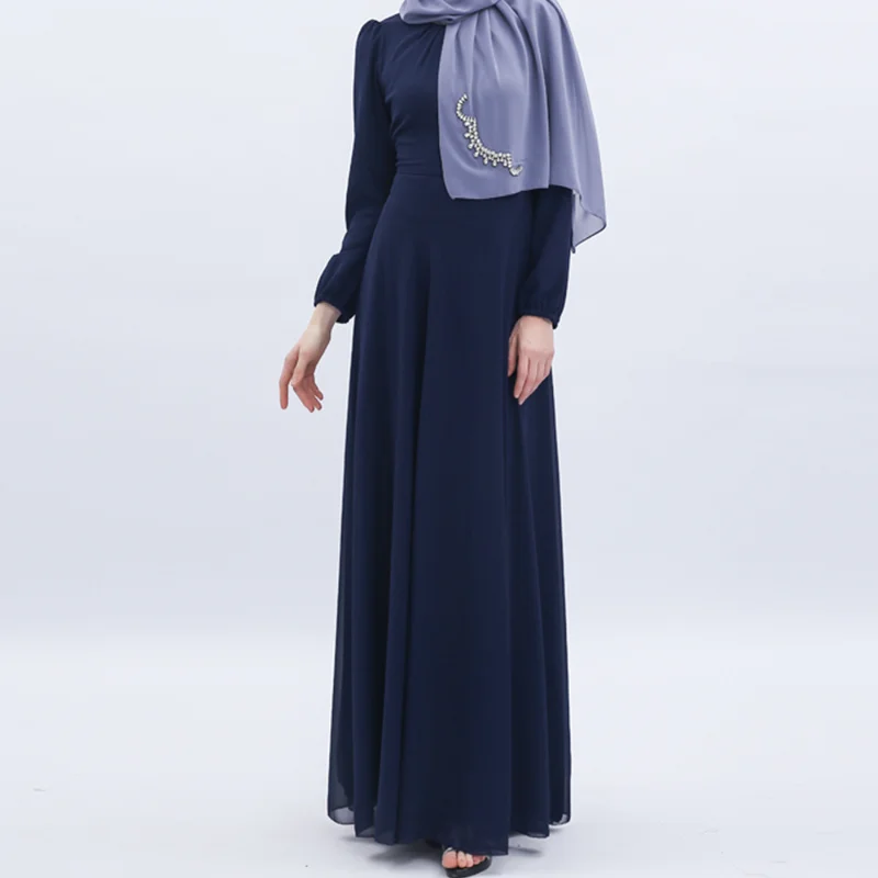 

Новое мусульманское платье Абаяи 2025 года для женщин, однотонная тонкая юбка трапециевидной формы с длинными рукавами и круглым вырезом, женское платьеЕвропа и Америка