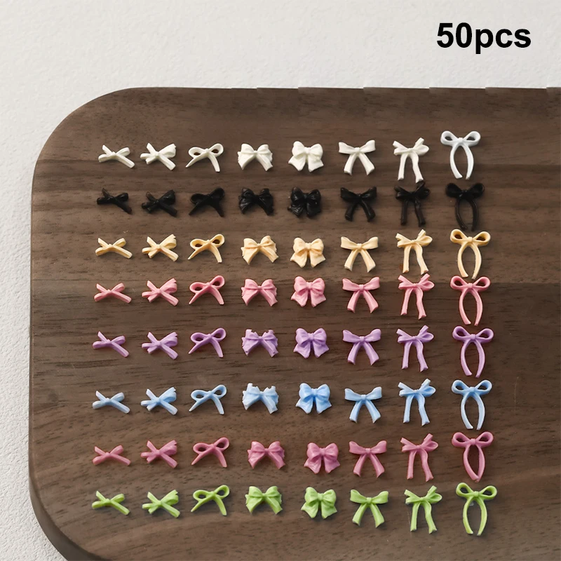 50 pçs fita bowtie prego encantos luz luxo ins-estilo arte do prego com decoração de resina 3d para um visual de manicure chique e na moda