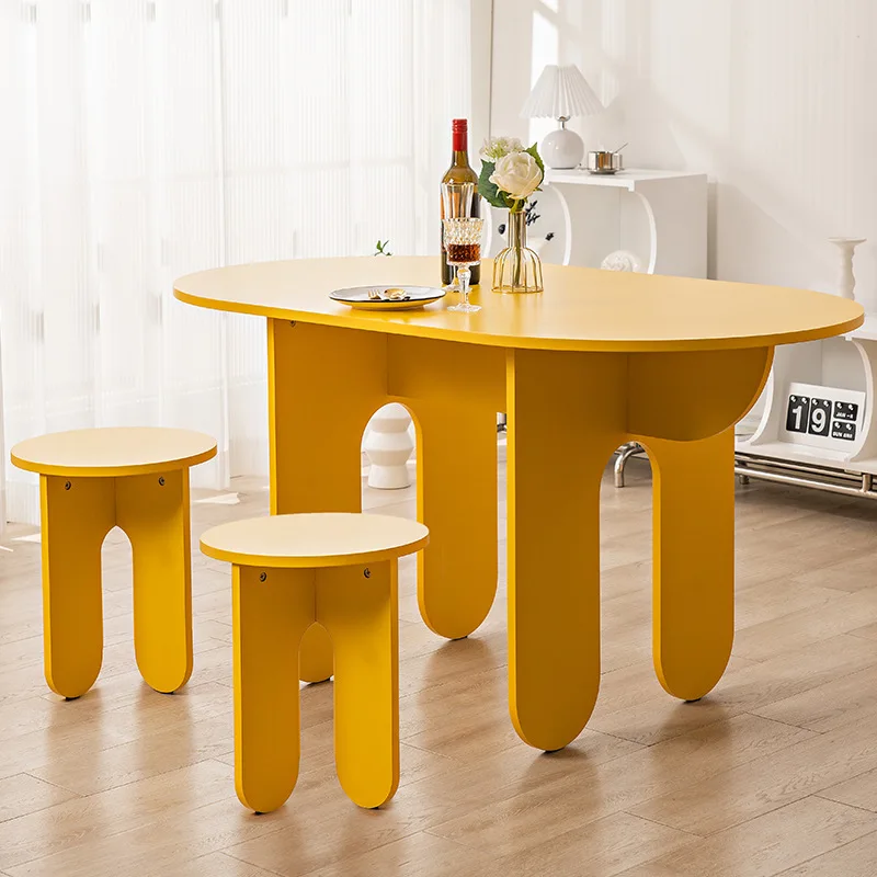 

Designer pre-loved MDF dining table home desk small apartment pre-loved yellow office desk