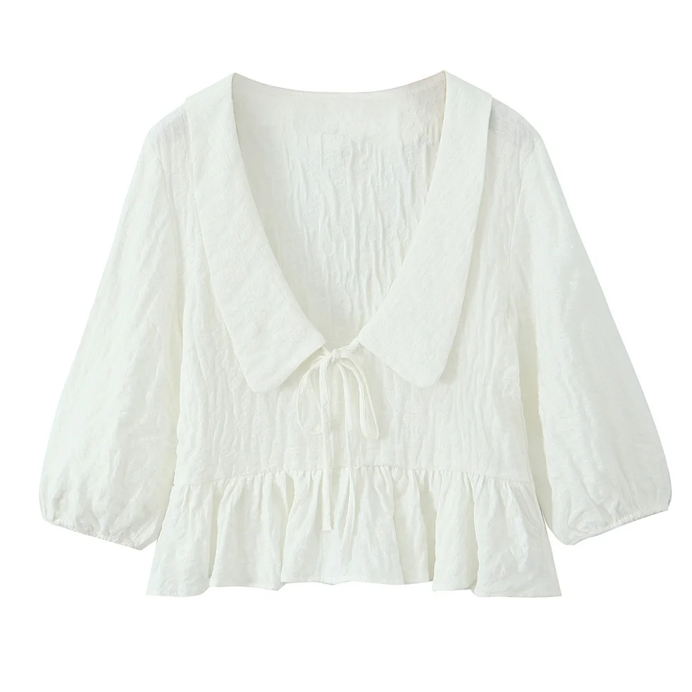 Autunno Nuovo Prodotto Moda Donna Tempo libero Polo versatile Manica lunga Fiocco Soffice camicia jacquard