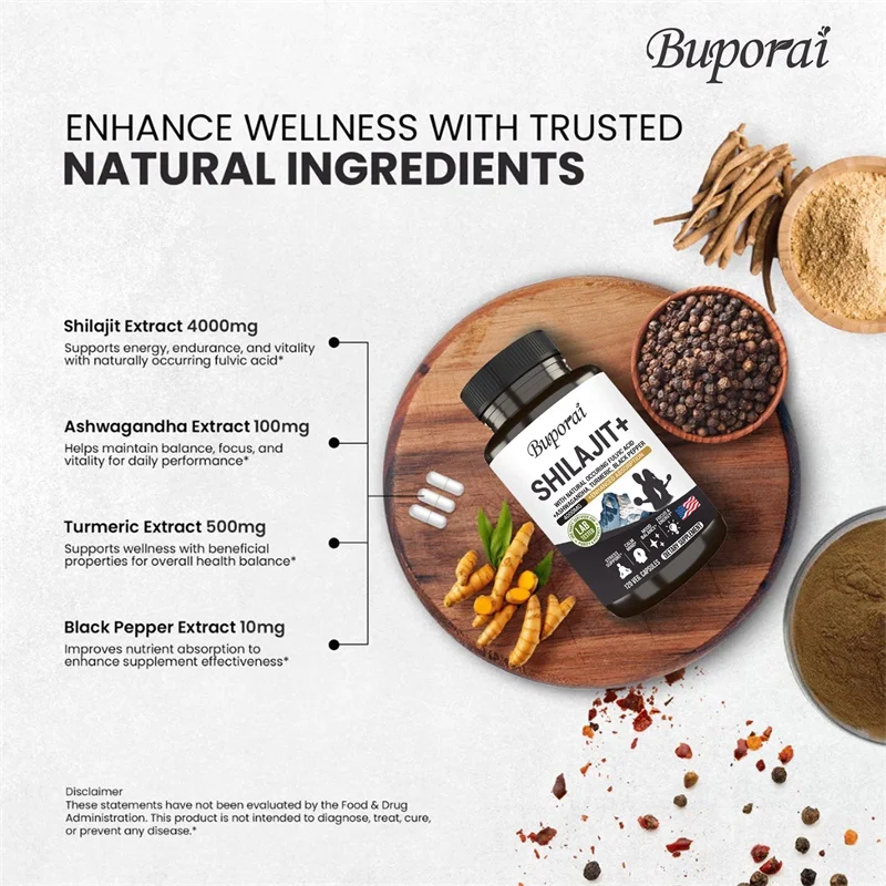 Shilajit+ Capsules - Enriched with Ashwagandha Extract for Energy, Muscle Strength Immunity, Endurance for Adult, Relieve Stress