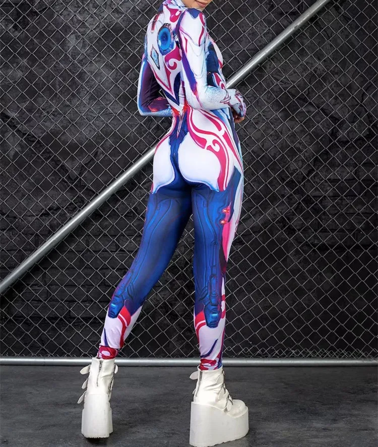 Erwachsenen-Sportanzug mit hoher Taille, Damen-Cosplay-Kostüm, sexy Anzug mit blauen Farbelementen, Muskel-Halloween-Bodysuit – Detail 22
