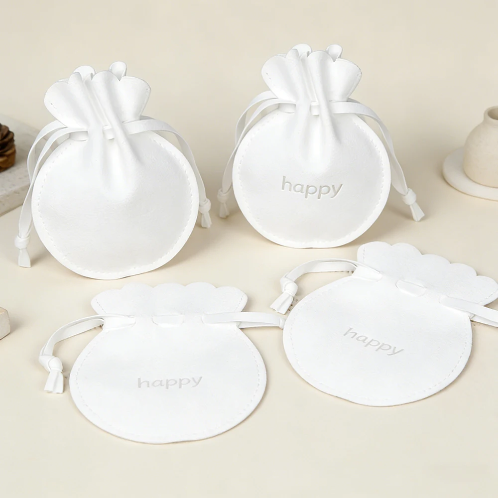 

Personalized Microfiber Jewelry Pouches Gourd Bottom Drawstring Packaging Earring Necklace Ring Bags Wedding Gift Candy Storage