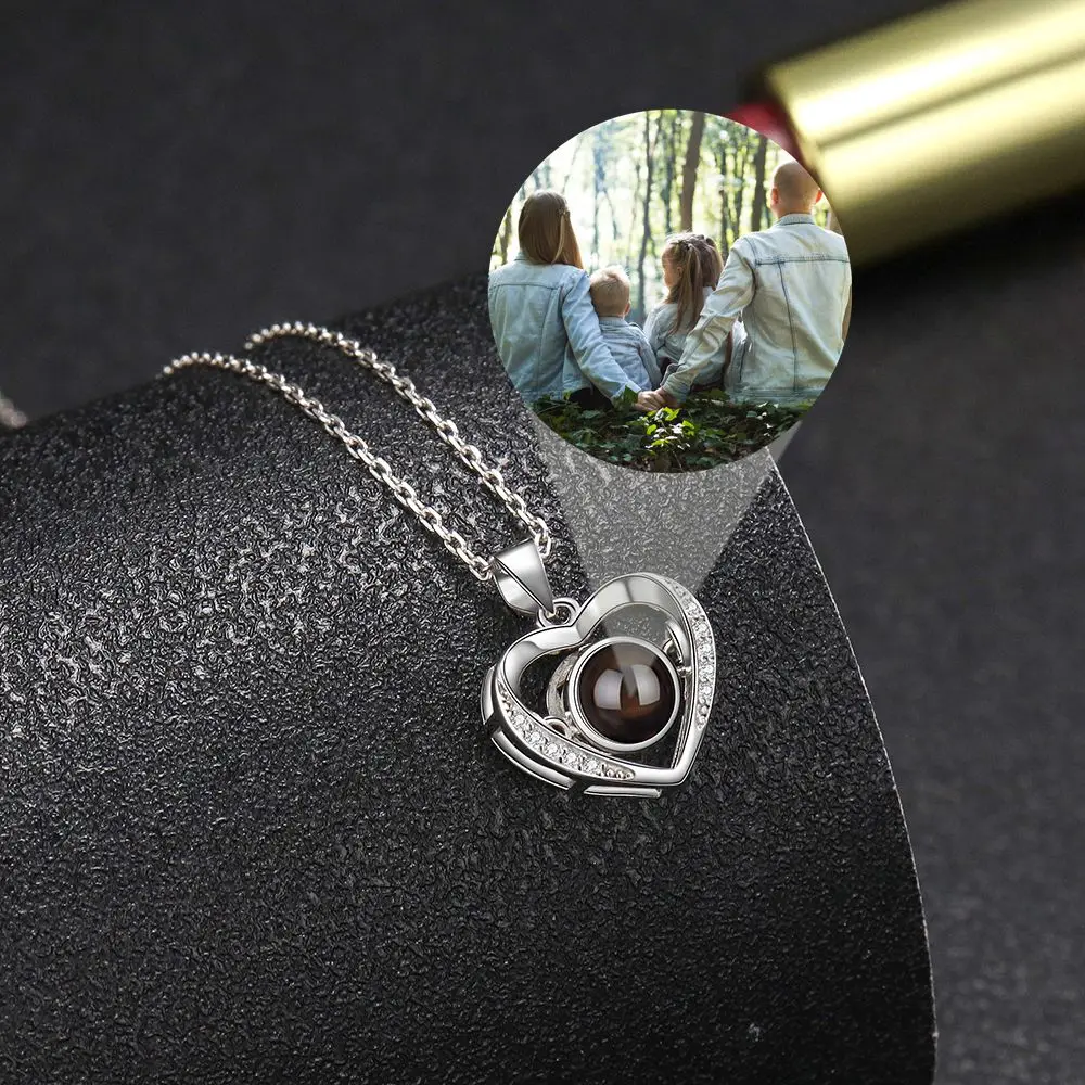 S925 Silver Custom Photo Necklace Photo Projection Necklace for Women Lover Gift Heart Pendant Jewelry 2023 Creative Accessories