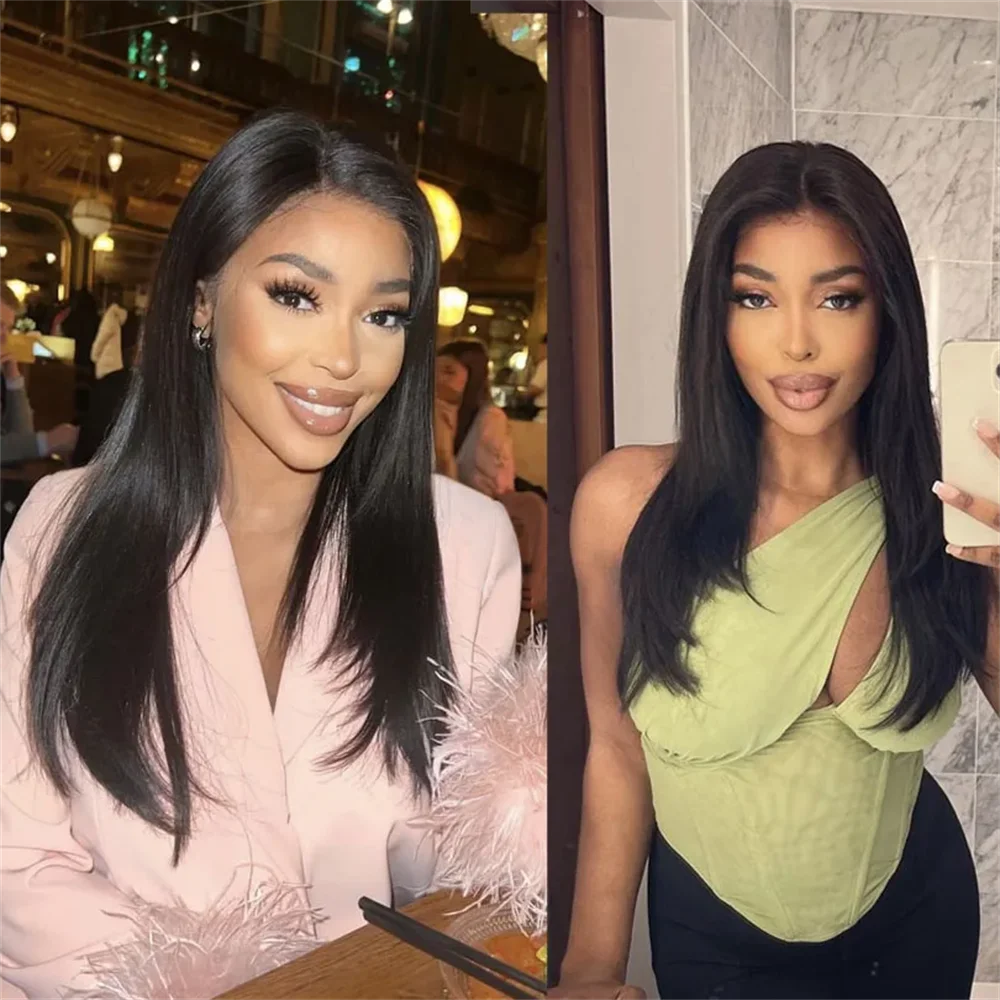 

Black Straight 13x4x1 Soft Long 26 Inch Heat-Resistant Lace Front Wig For Women With Synthetic Preplucked Glueless Baby Hair