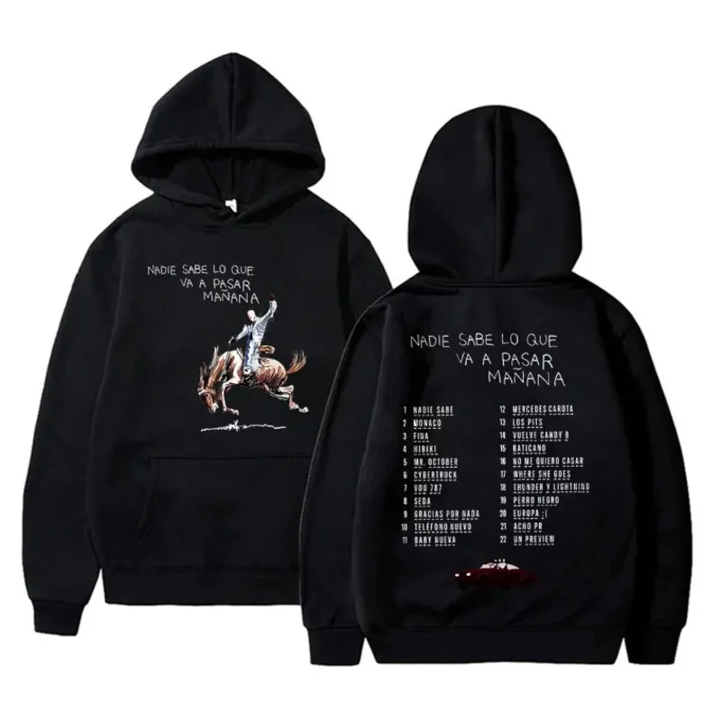 Rapper Bad Bunny Nobody Knows What's Going To Spend Tomorrow Music Album Hoodie Men Woman Hip Hop Oversized Hoodies Male y2k Swe