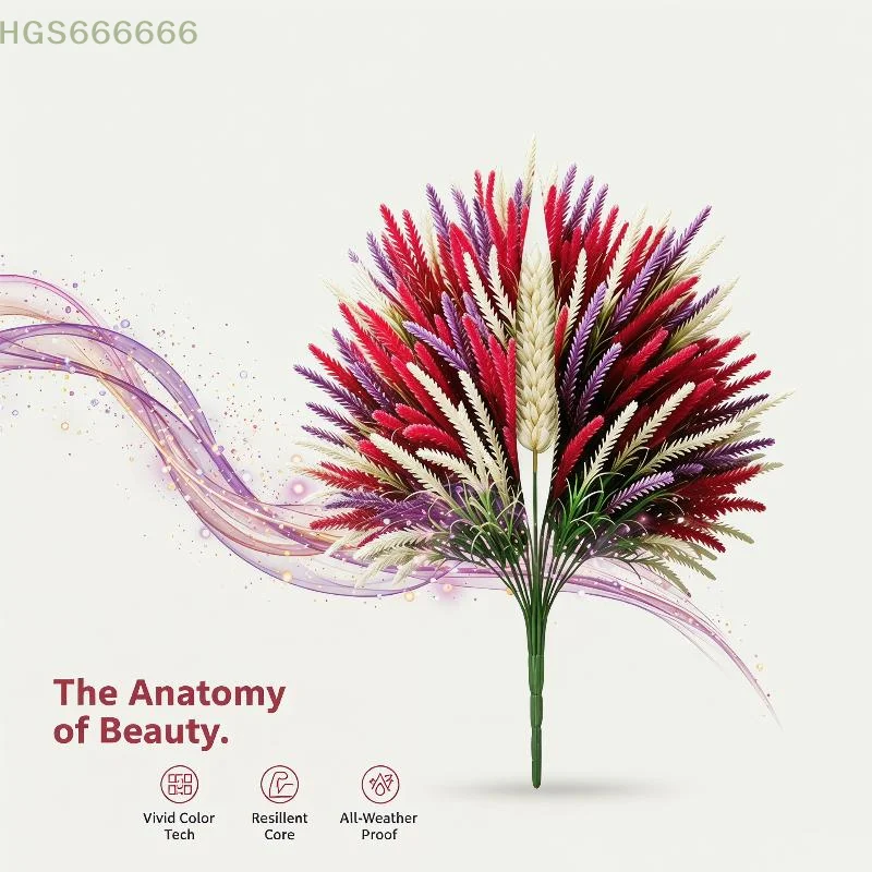 

Outdoor Garden Yard Patio Balcony Home Decoration Artificial Tricolor Wheat Ears Fake Flowers Ground Stake Fake Flower